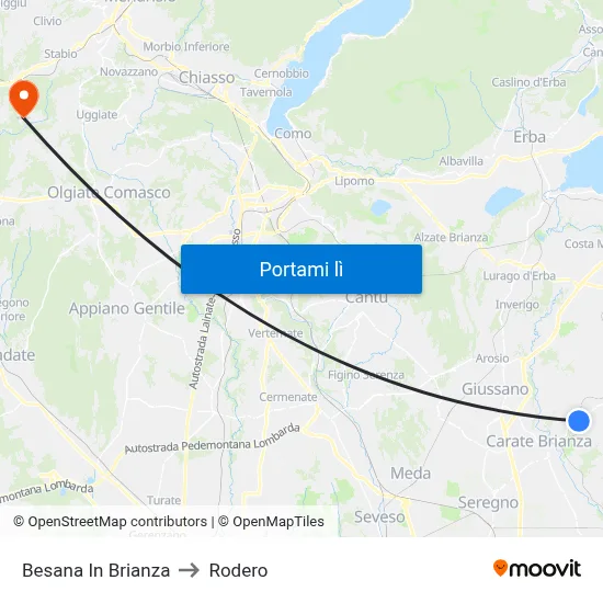 Besana In Brianza to Rodero map