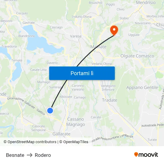 Besnate to Rodero map