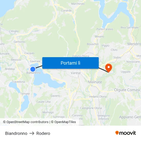 Biandronno to Rodero map