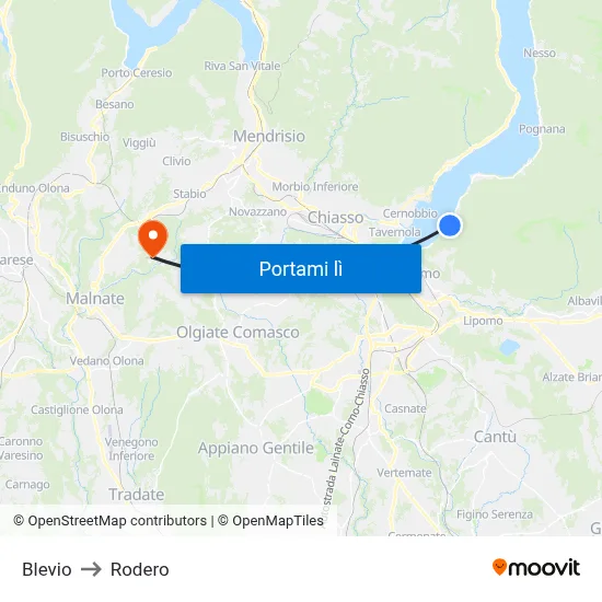 Blevio to Rodero map