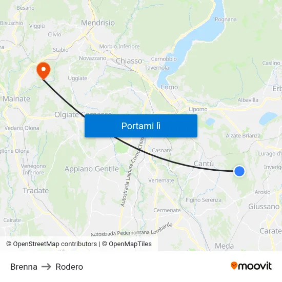 Brenna to Rodero map