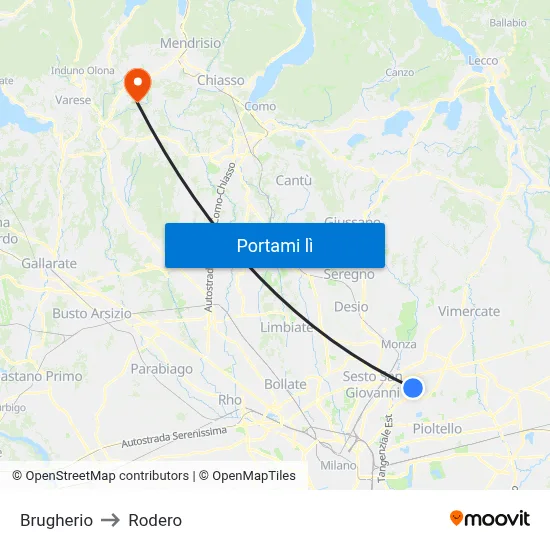 Brugherio to Rodero map