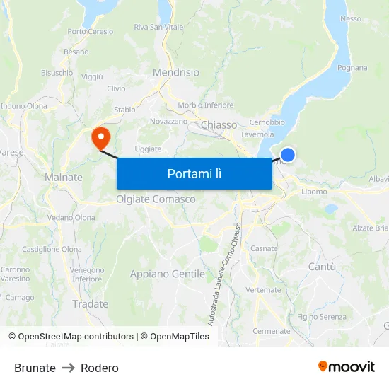 Brunate to Rodero map