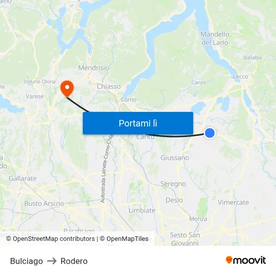 Bulciago to Rodero map