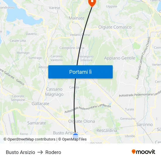 Busto Arsizio to Rodero map