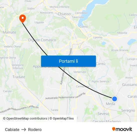 Cabiate to Rodero map