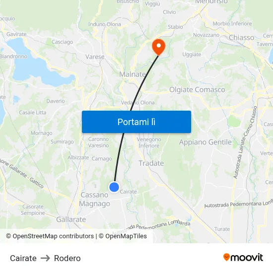 Cairate to Rodero map