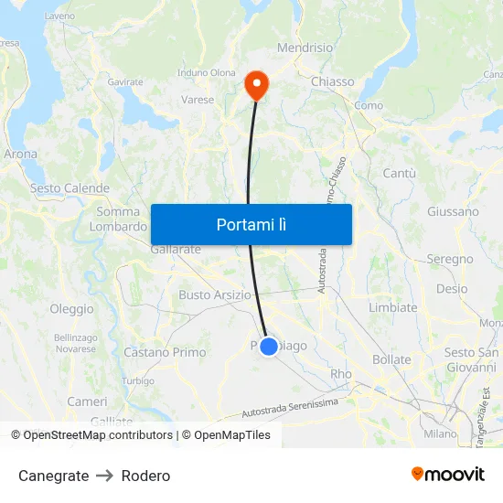 Canegrate to Rodero map
