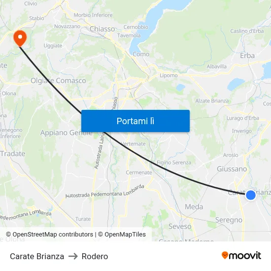 Carate Brianza to Rodero map