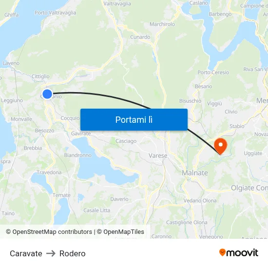 Caravate to Rodero map