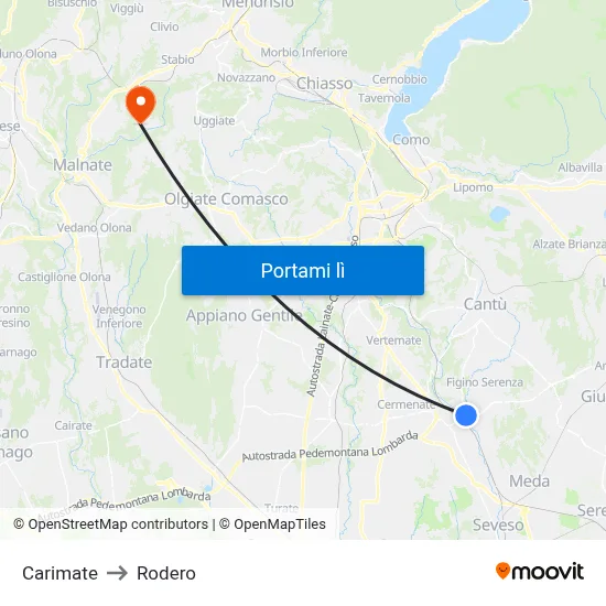 Carimate to Rodero map