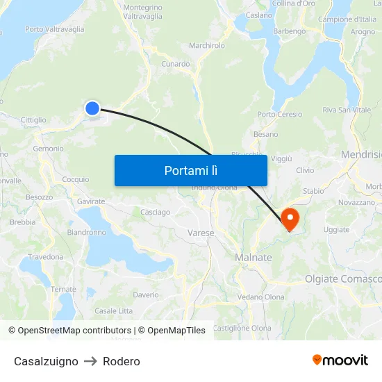 Casalzuigno to Rodero map