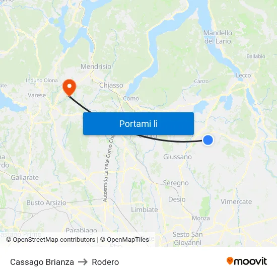Cassago Brianza to Rodero map