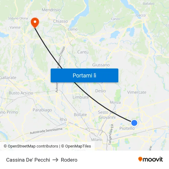 Cassina De' Pecchi to Rodero map