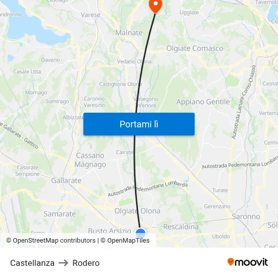 Castellanza to Rodero map