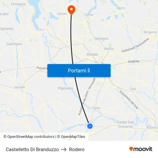 Castelletto Di Branduzzo to Rodero map