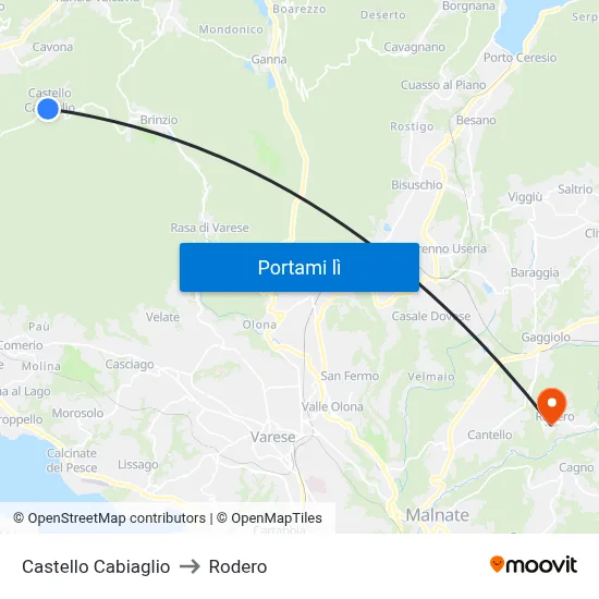 Castello Cabiaglio to Rodero map