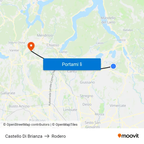 Castello Di Brianza to Rodero map