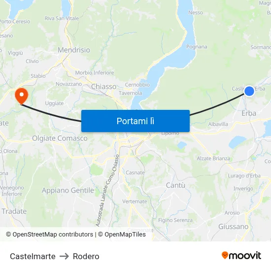 Castelmarte to Rodero map