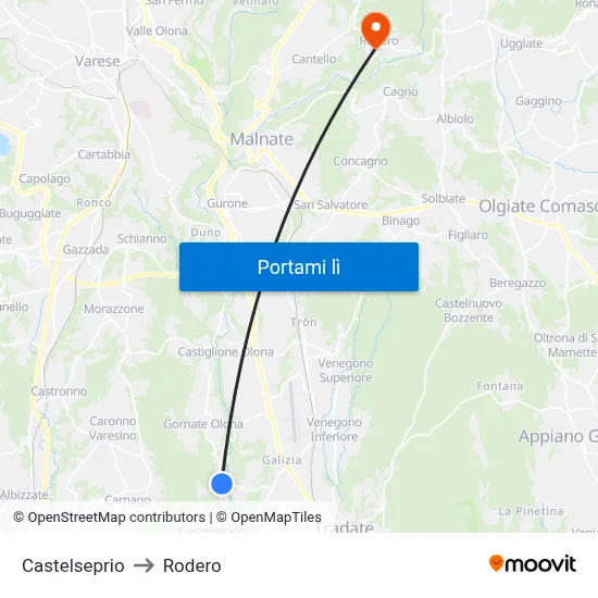 Castelseprio to Rodero map