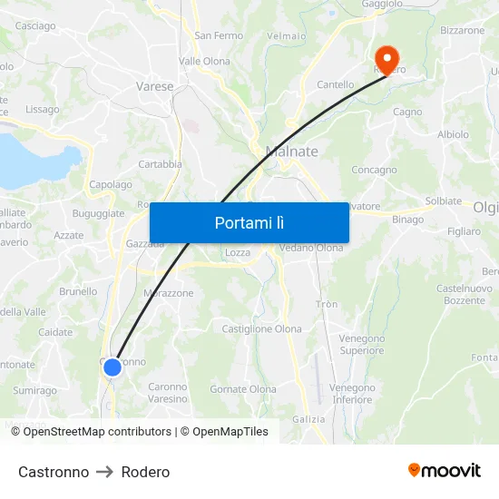 Castronno to Rodero map