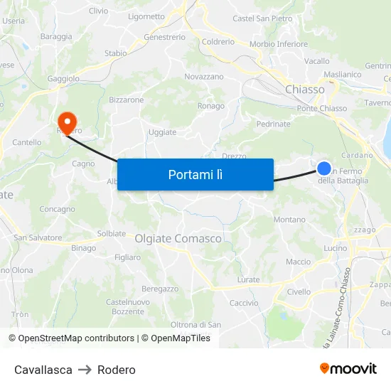 Cavallasca to Rodero map