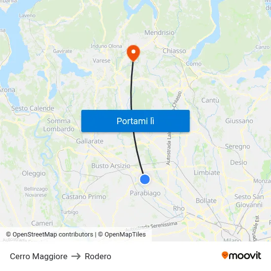 Cerro Maggiore to Rodero map