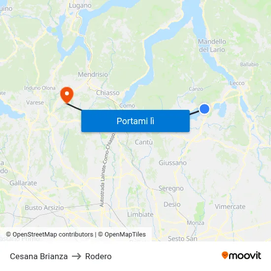 Cesana Brianza to Rodero map