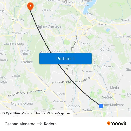 Cesano Maderno to Rodero map