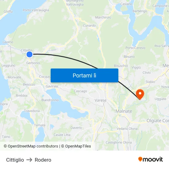 Cittiglio to Rodero map