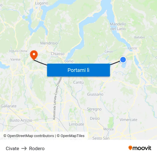 Civate to Rodero map