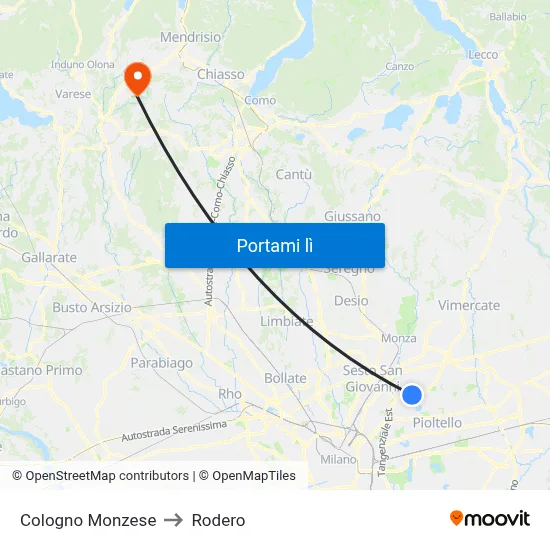 Cologno Monzese to Rodero map