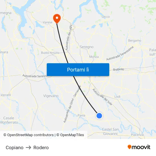 Copiano to Rodero map
