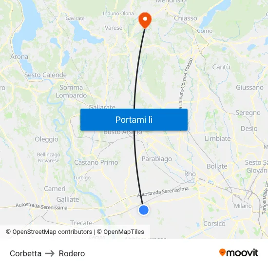 Corbetta to Rodero map