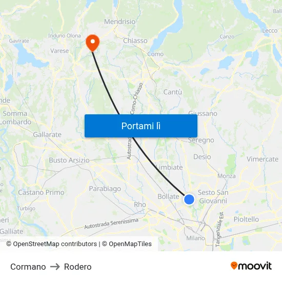 Cormano to Rodero map
