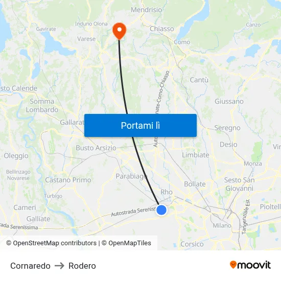 Cornaredo to Rodero map