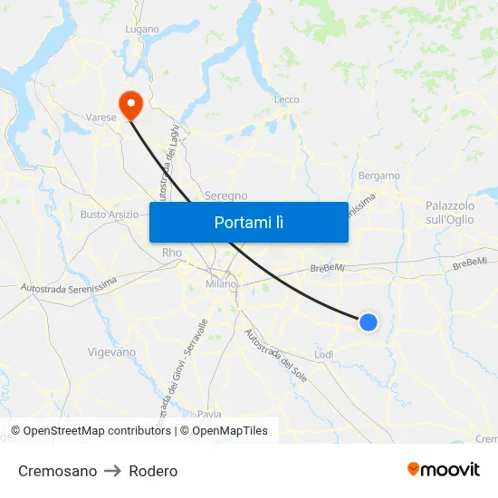 Cremosano to Rodero map