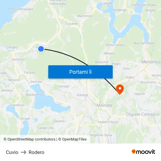 Cuvio to Rodero map