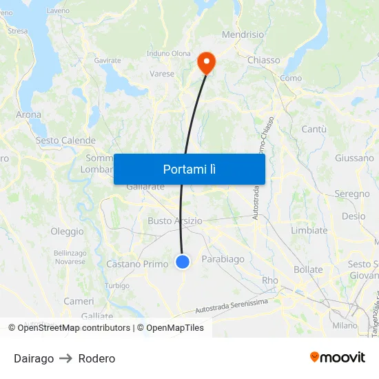 Dairago to Rodero map