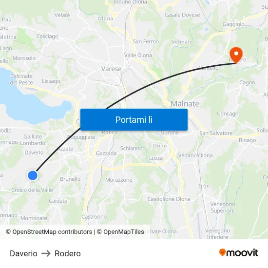 Daverio to Rodero map