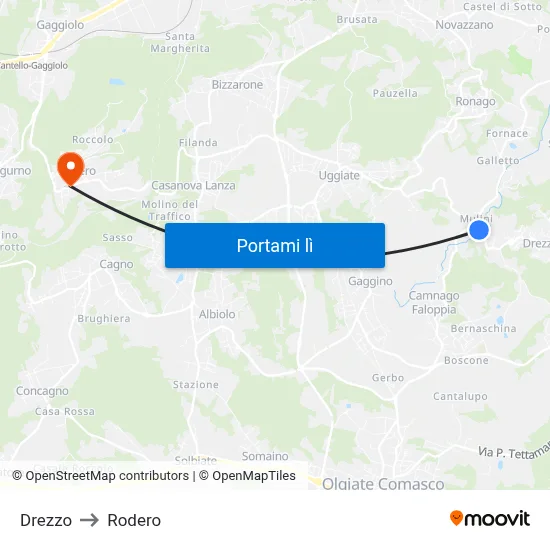 Drezzo to Rodero map
