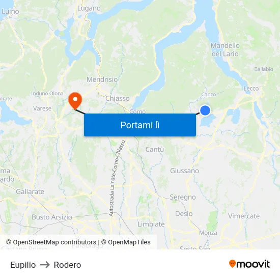 Eupilio to Rodero map