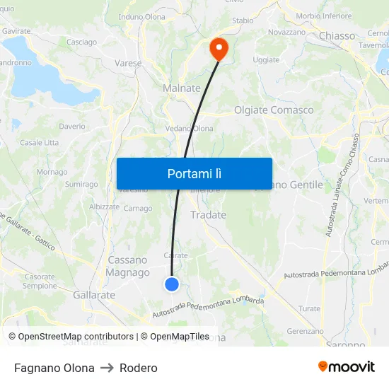 Fagnano Olona to Rodero map