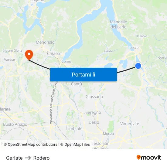 Garlate to Rodero map