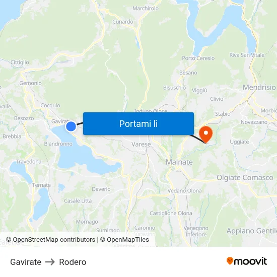 Gavirate to Rodero map