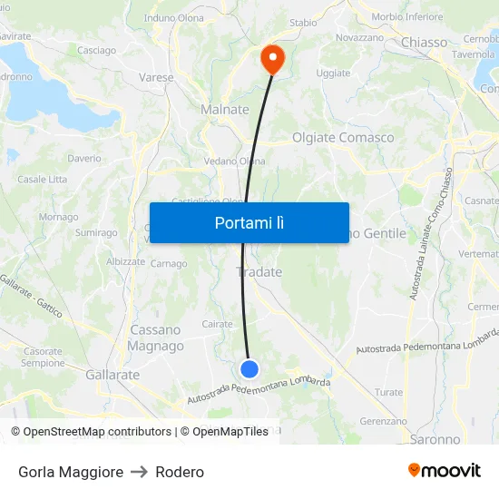 Gorla Maggiore to Rodero map