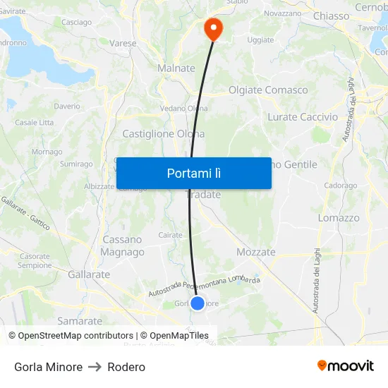 Gorla Minore to Rodero map