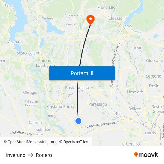 Inveruno to Rodero map