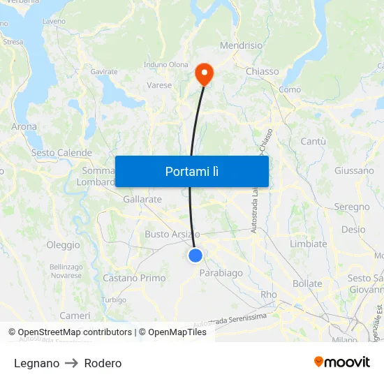 Legnano to Rodero map