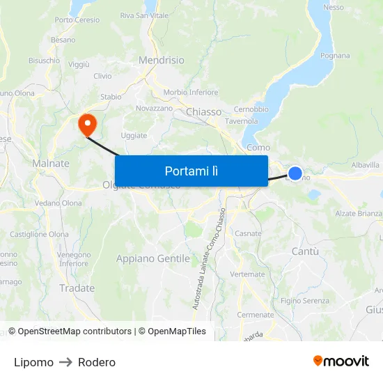 Lipomo to Rodero map